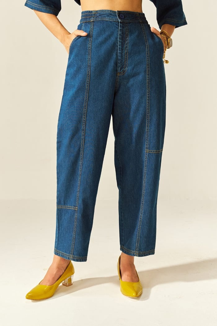 Dark Blue Denim Oversized Shirt and Pants Co-ord Set