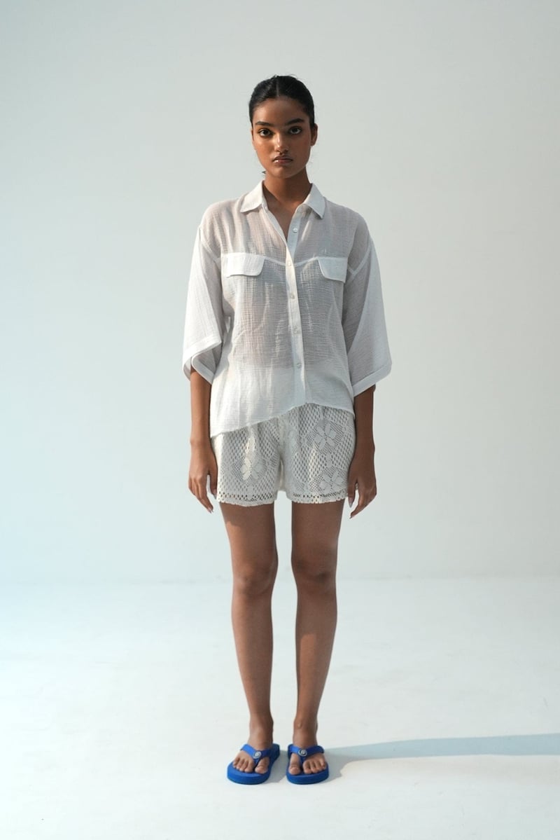 White Cotton Lace Drawstring Shorts