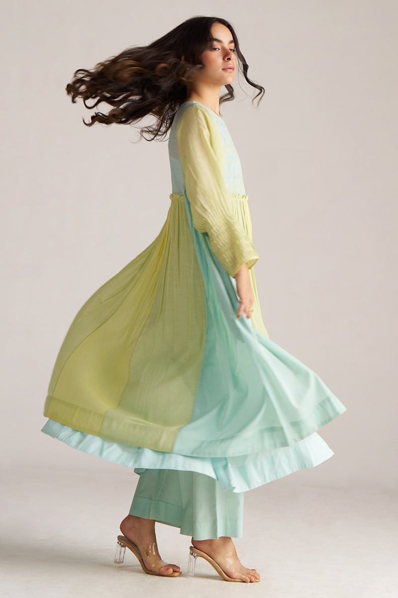 Pastel Colorblocked A-Line Top Co-ord Set with Wide-Leg Pants