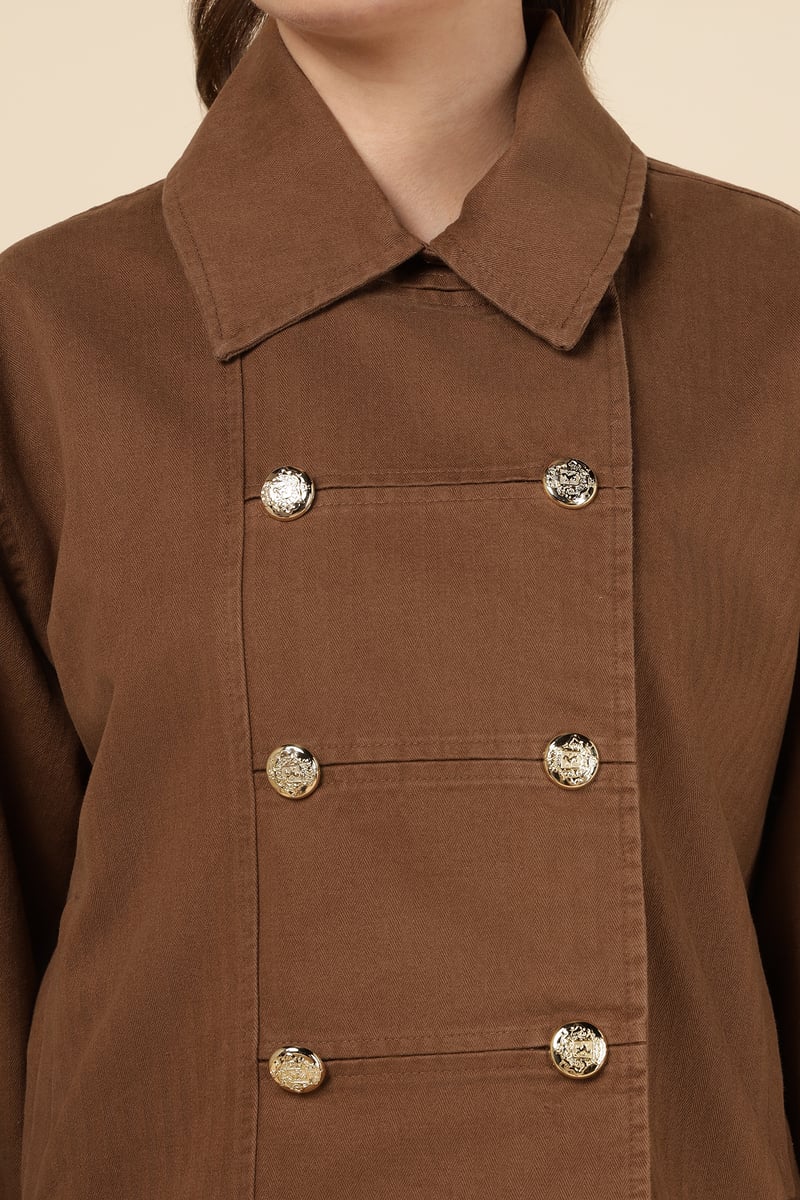 Brown Double-Breasted Tailored Jacket