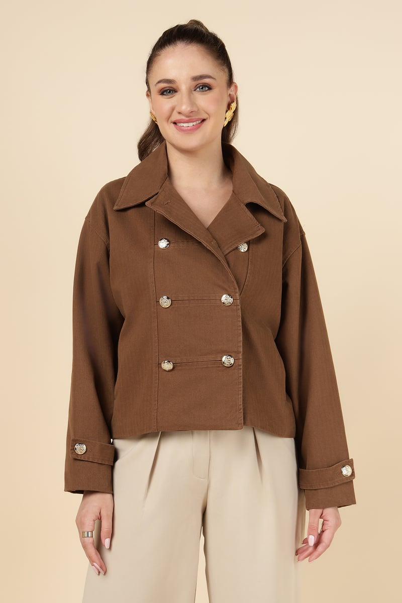 Brown Double-Breasted Tailored Jacket