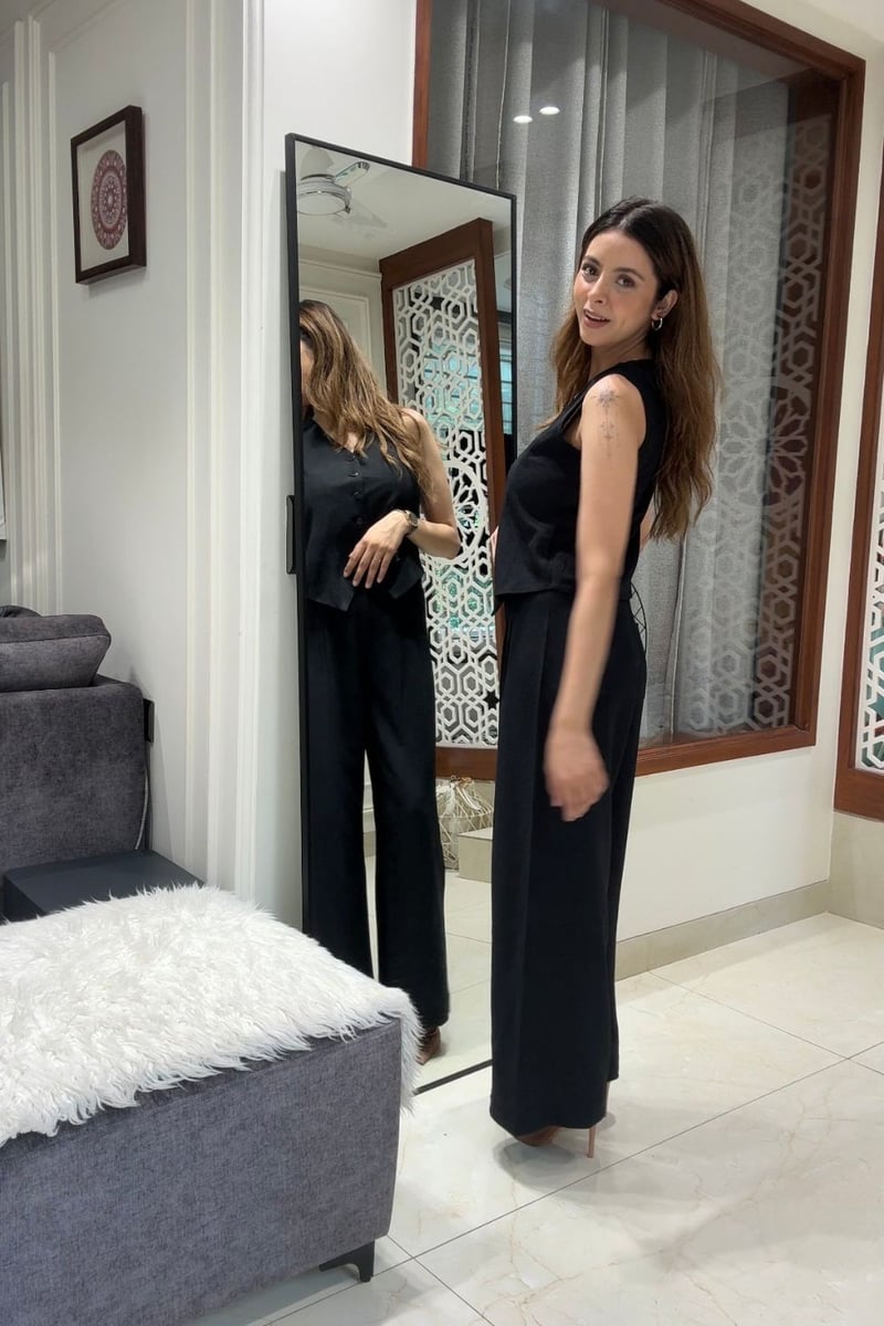 Black Waistcoat and Wide-Leg Pants Co-ord Set