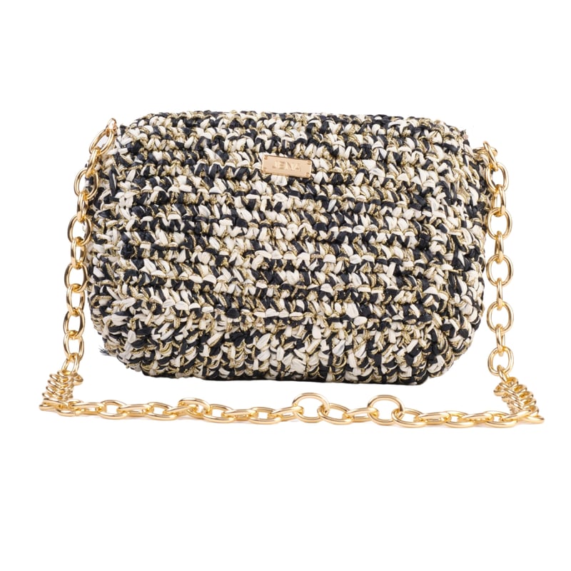 Jena 3 Weave Black & Gold Raffia Crossbody