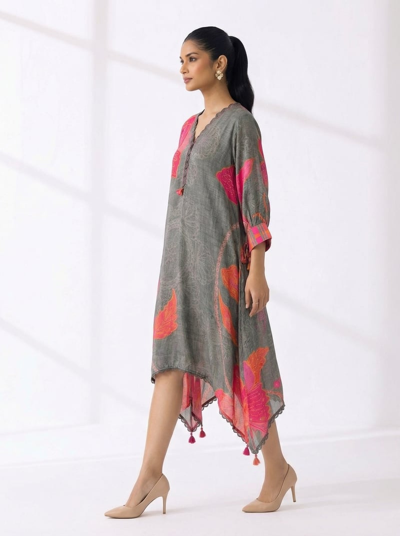 Grey Natural Crepe Kurta Sets