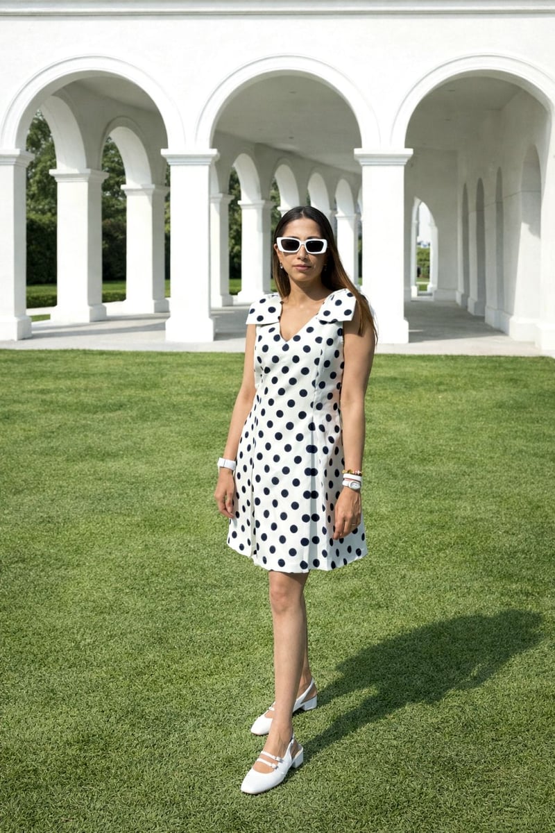 White Polka Dot V-Neck A-Line Mini Dress