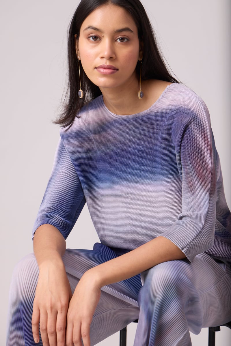 Purple and Grey Marble Print Pleated Co-ord Set