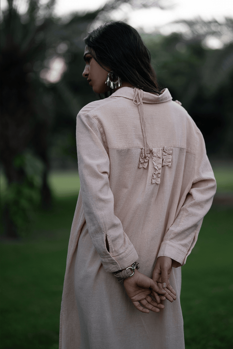 Beige Cotton Gauze Button-Down Midi Shirt Dress
