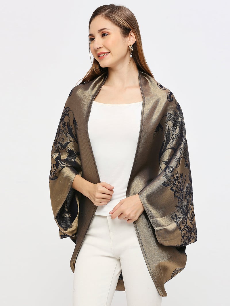 Navy Gold Metallic Brocade Cocoon Shrug