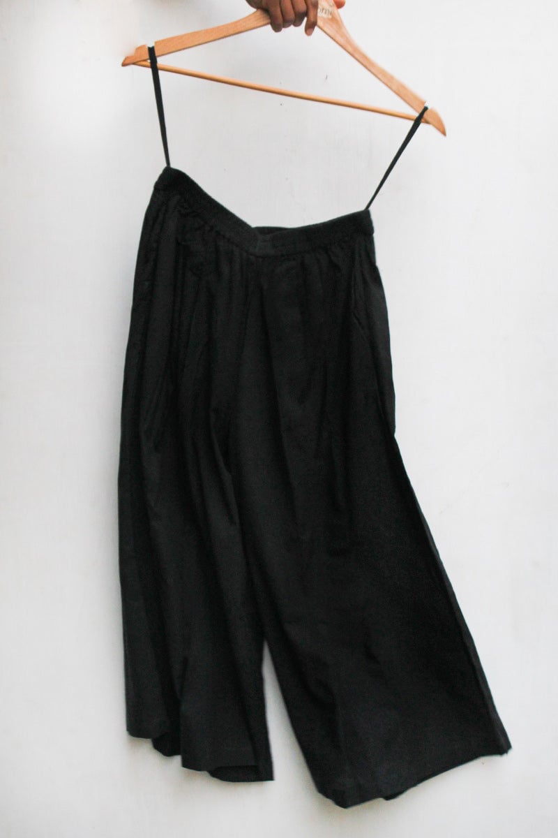 Black Cotton Culottes with Elasticated Waist and Pockets