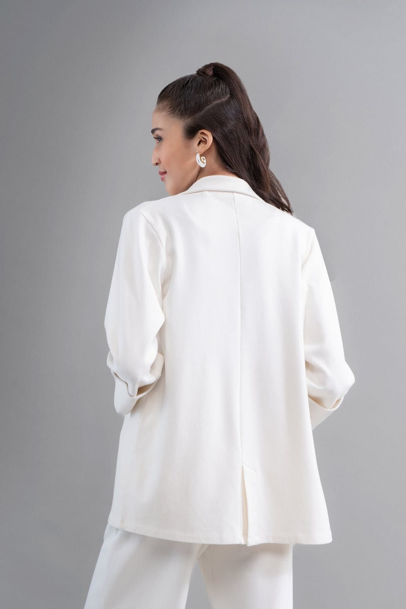 Ivory Interlock Knit Blazer with Lapel Collar