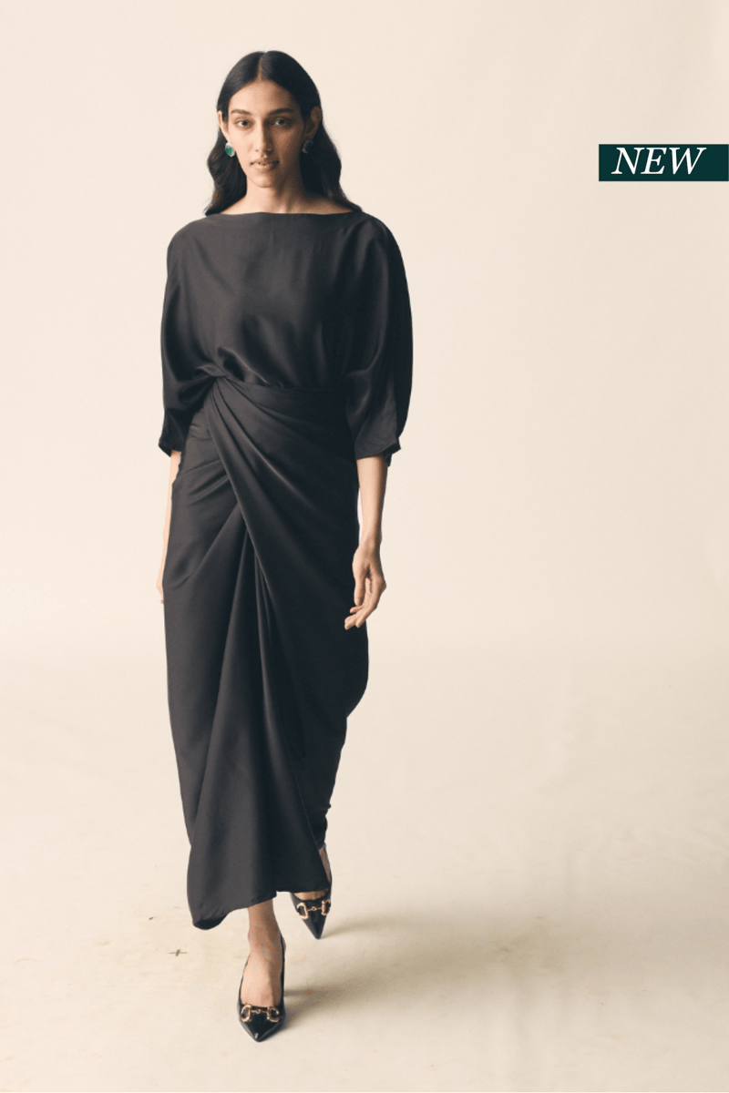 Black Satin Oversized Top and Wrap Maxi Skirt Co-ord Set — Unrush