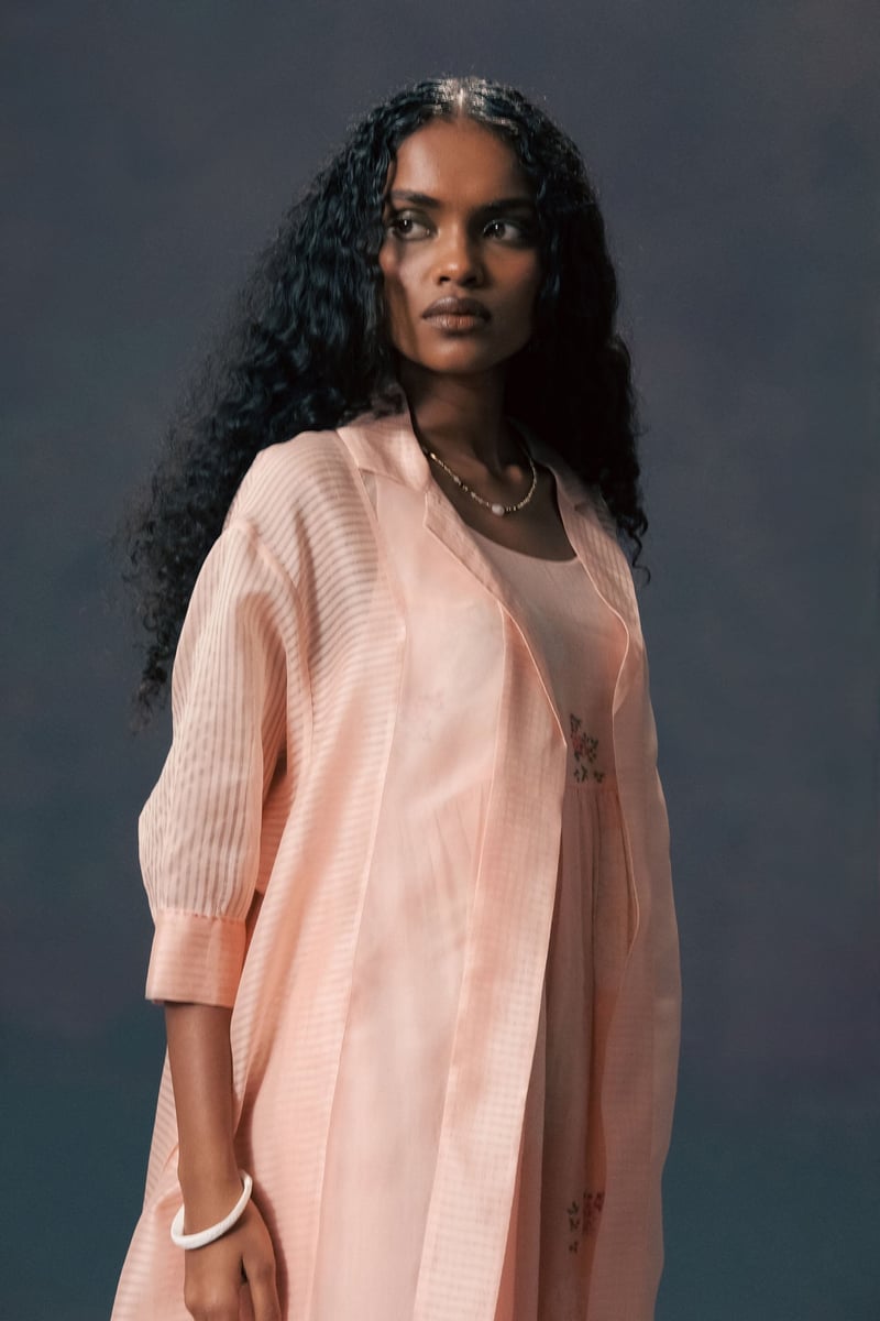 Organza Jacket With Print Straight Cut Dress