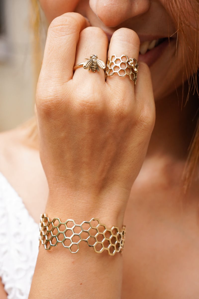 Honey Bee Finger And Toe Brass Ring Adjustable Size