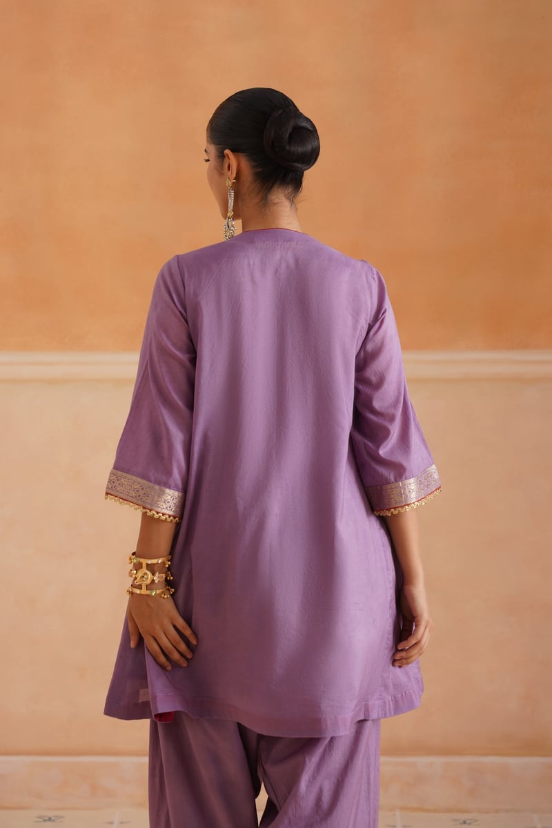 Lavender Chanderi Embroidered 3-Piece Kurta Set