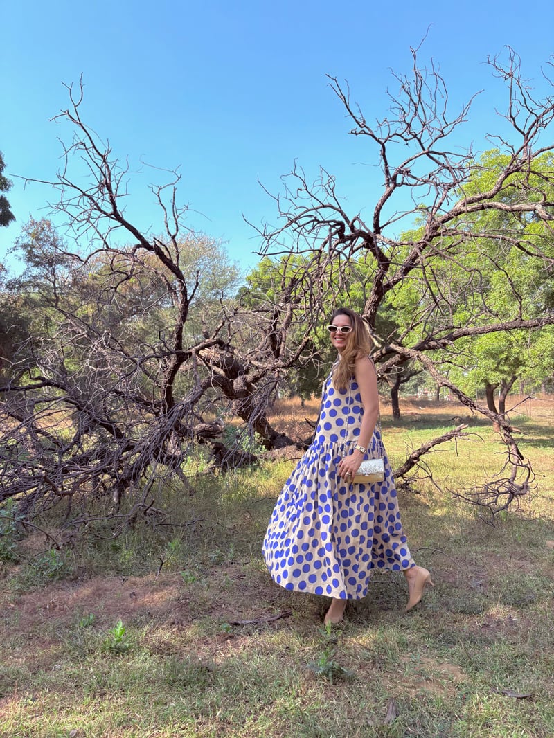 White Cobalt Polka Dot Cotton Maxi Dress