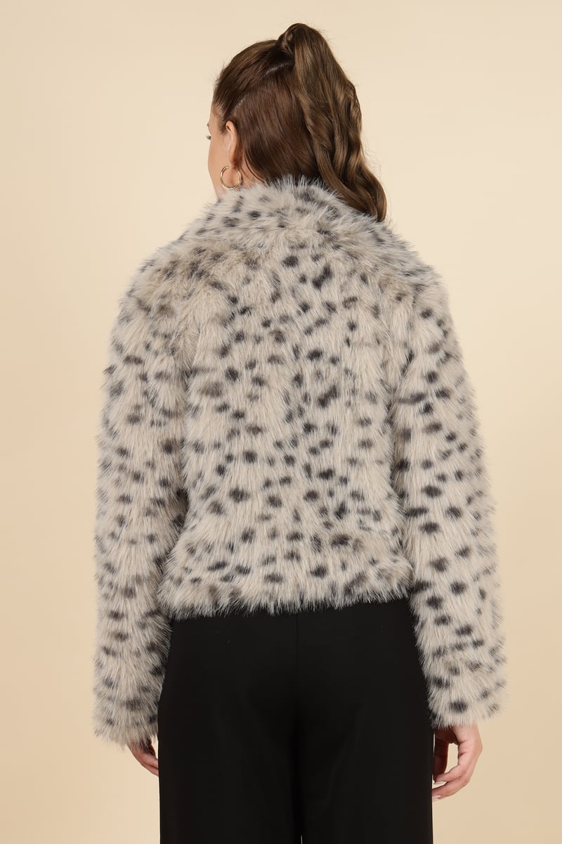 Beige Leopard Faux-Fur Cropped Jacket