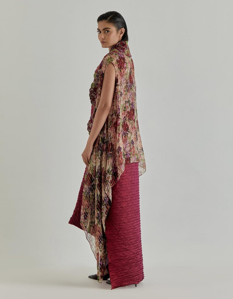 Rosette Nomad Cape Paired With Crinkle Dress