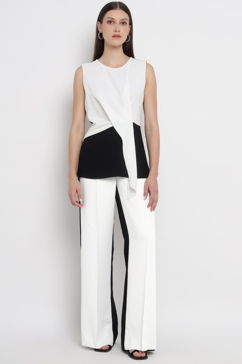 White/Black High-Rise Wide-Leg Colorblock Trousers — Diana Gallesi