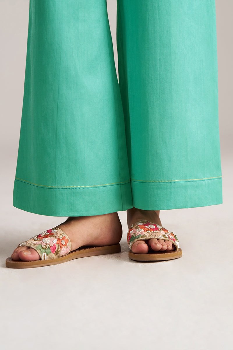 Bright Aqua Kota Silk Co-ord Set with Wide-Leg Pants