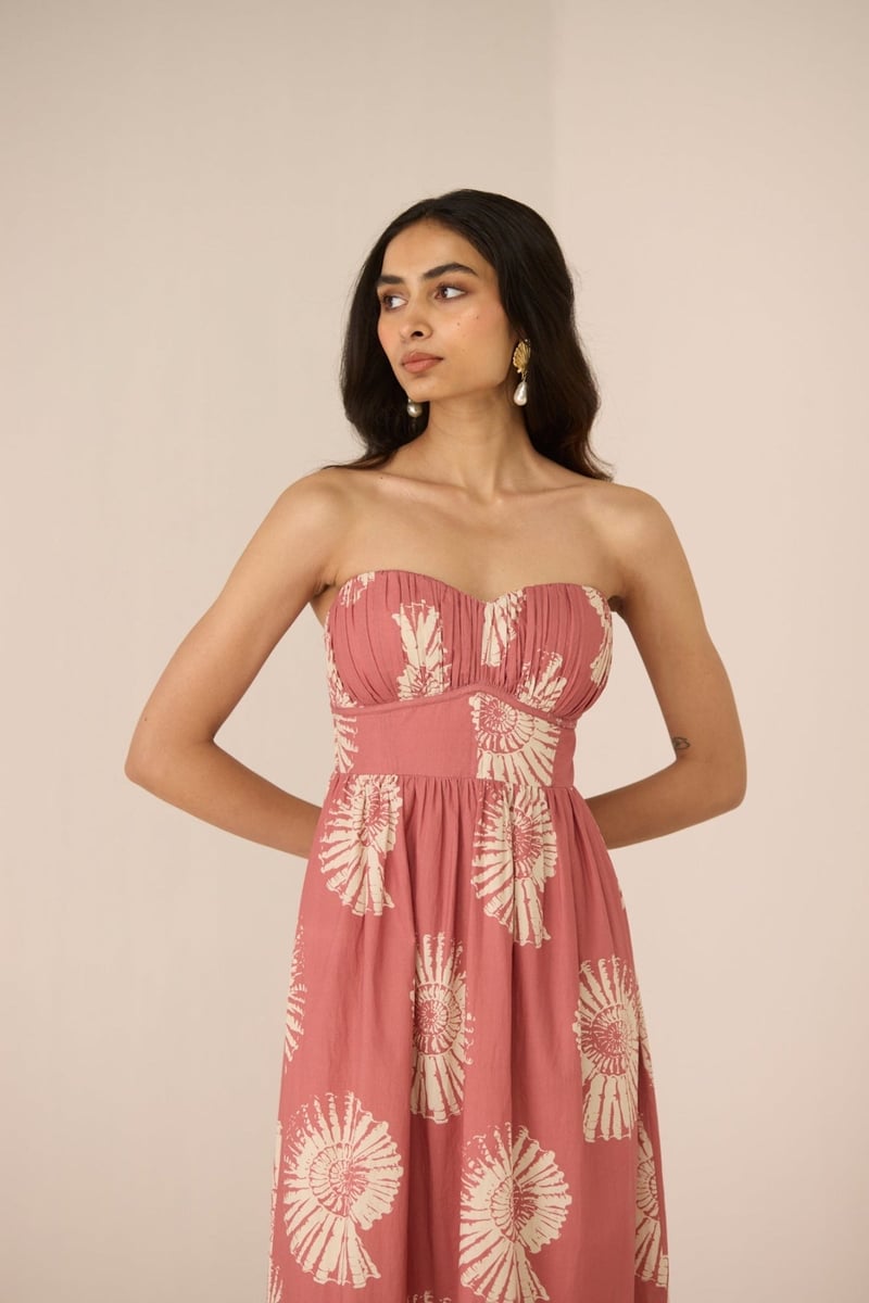 Nautilus Rose Floral Strapless Corset Maxi Dress