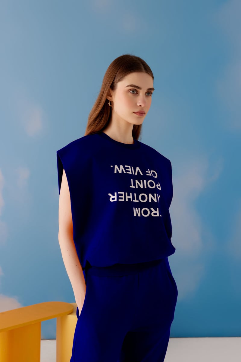 Blue Graphic Sleeveless Top and Joggers Co-ord Set