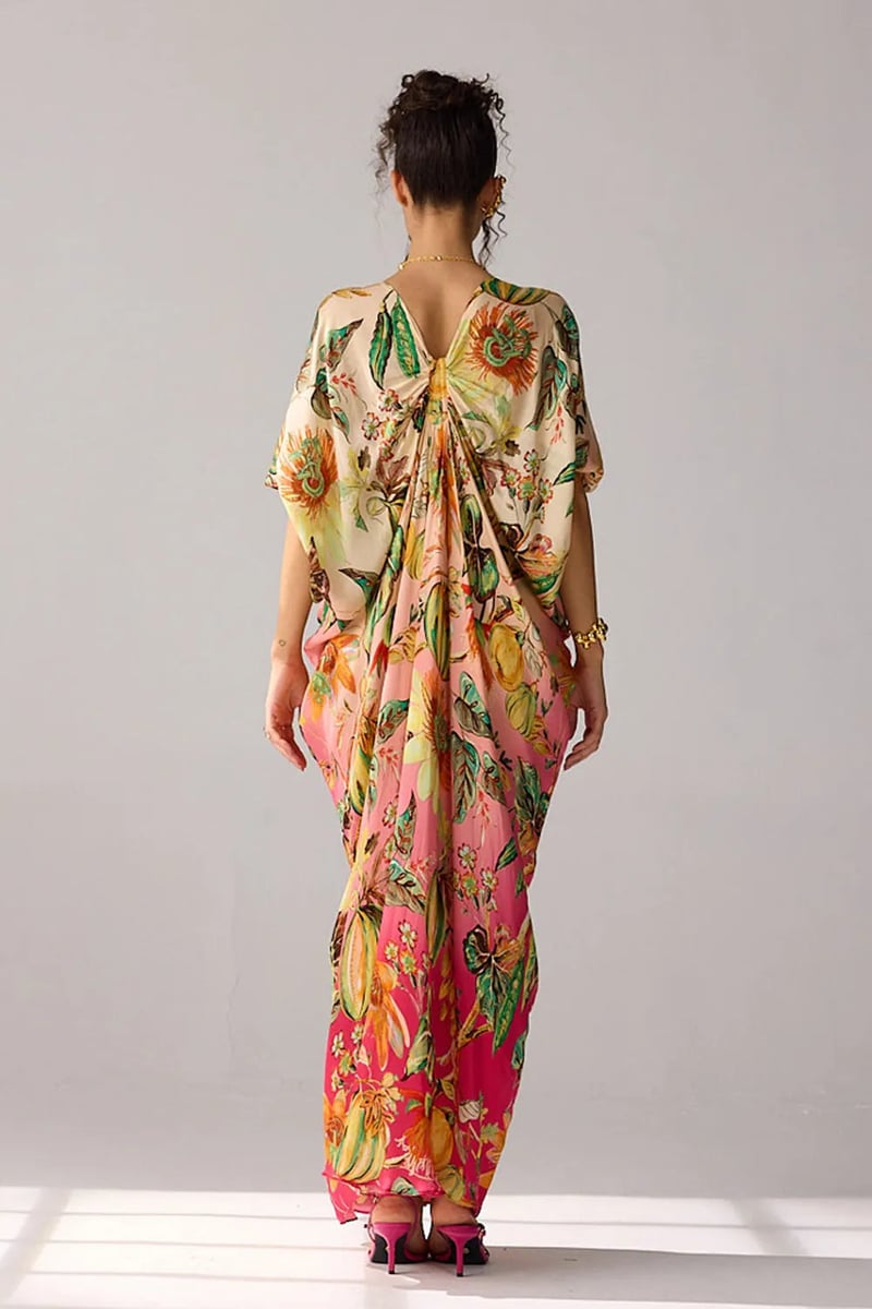 Pink Ombre Floral Kaftan Maxi Dress