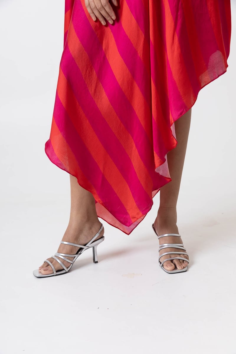 Orange/Pink One-Shoulder Asymmetrical Midi Dress