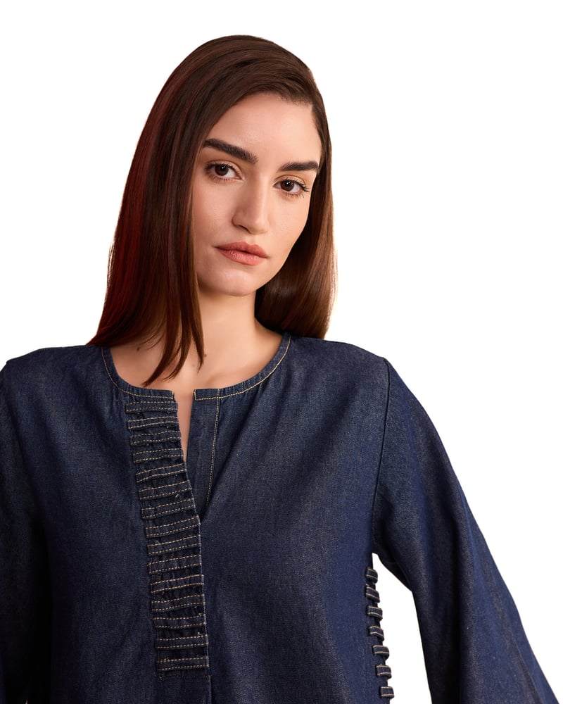 Indigo Denim Tunic and Wide-Leg Pants Co-ord Set