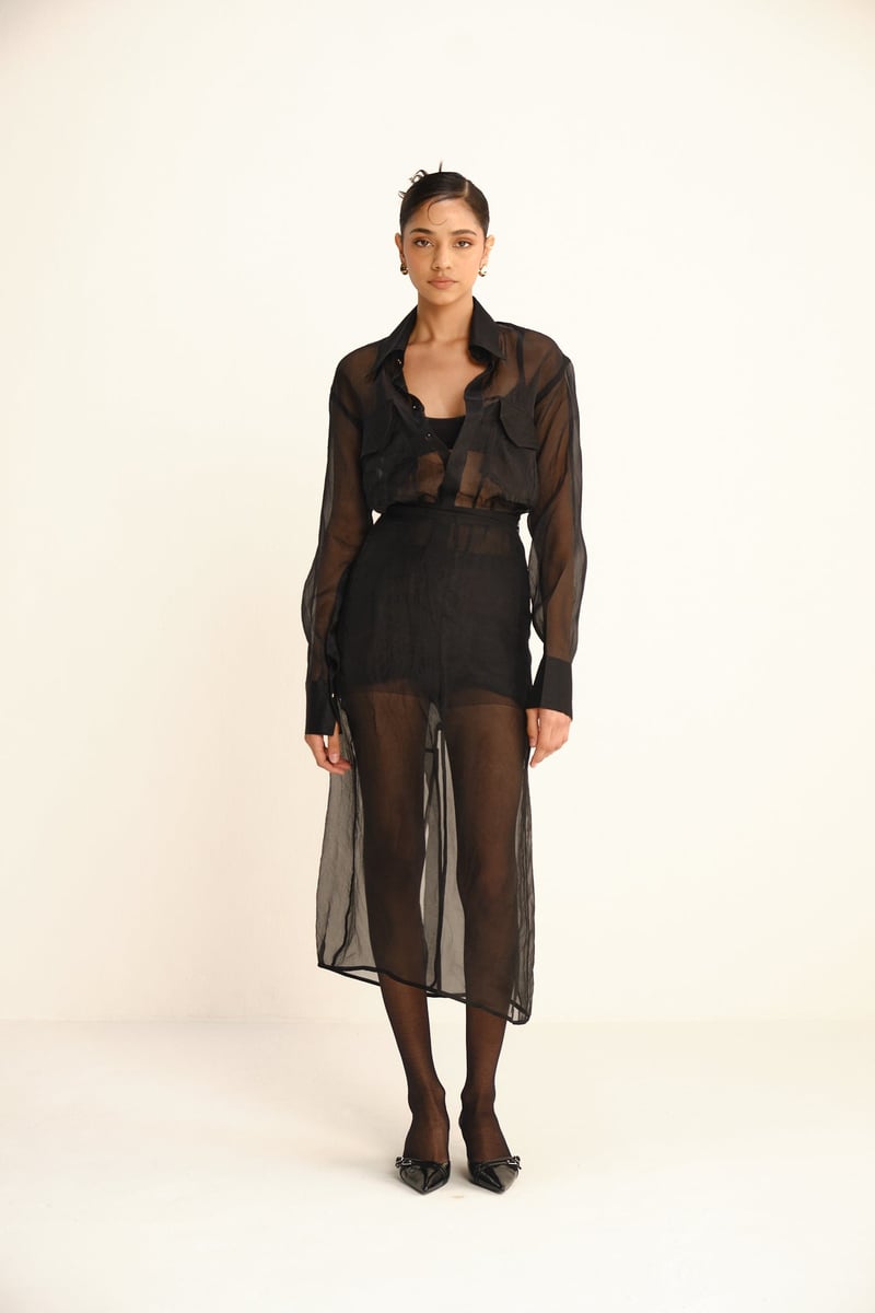 Black Sheer Organza Button-Down Shirt