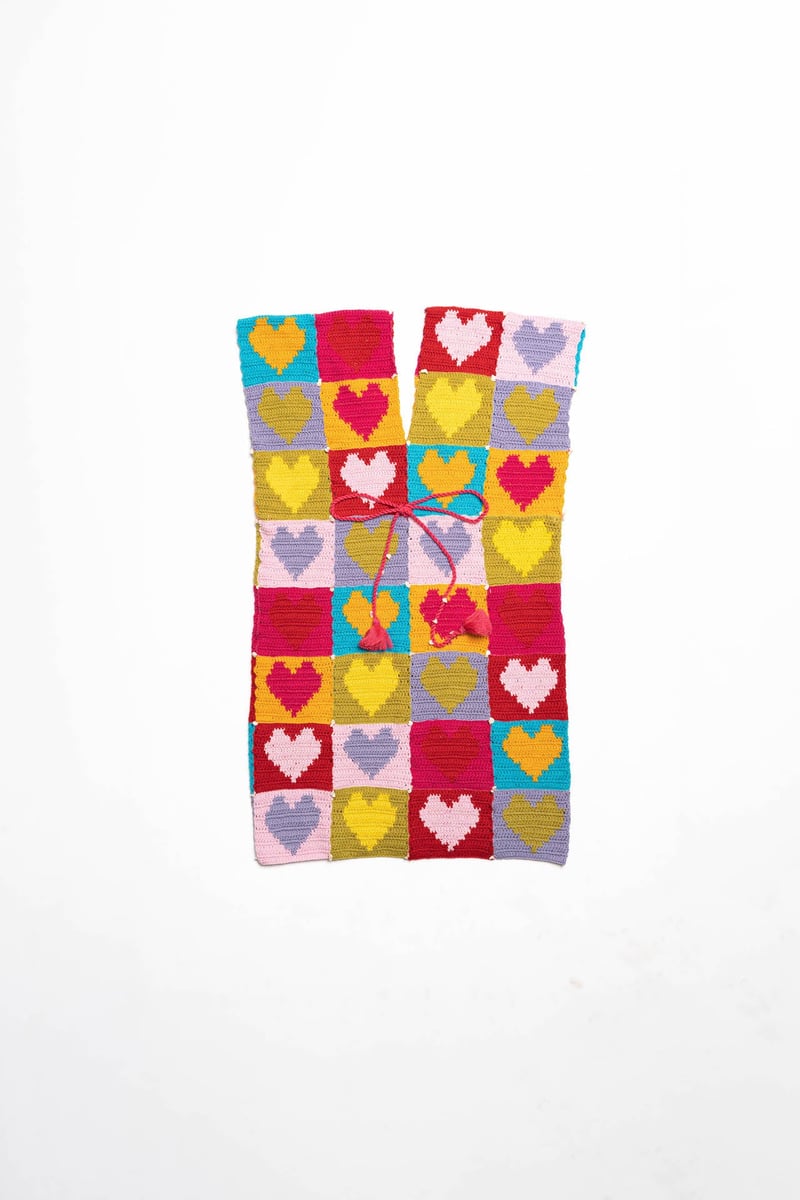 Multicolour Crochet Colorblock Heart Mini Dress with Tie-Up