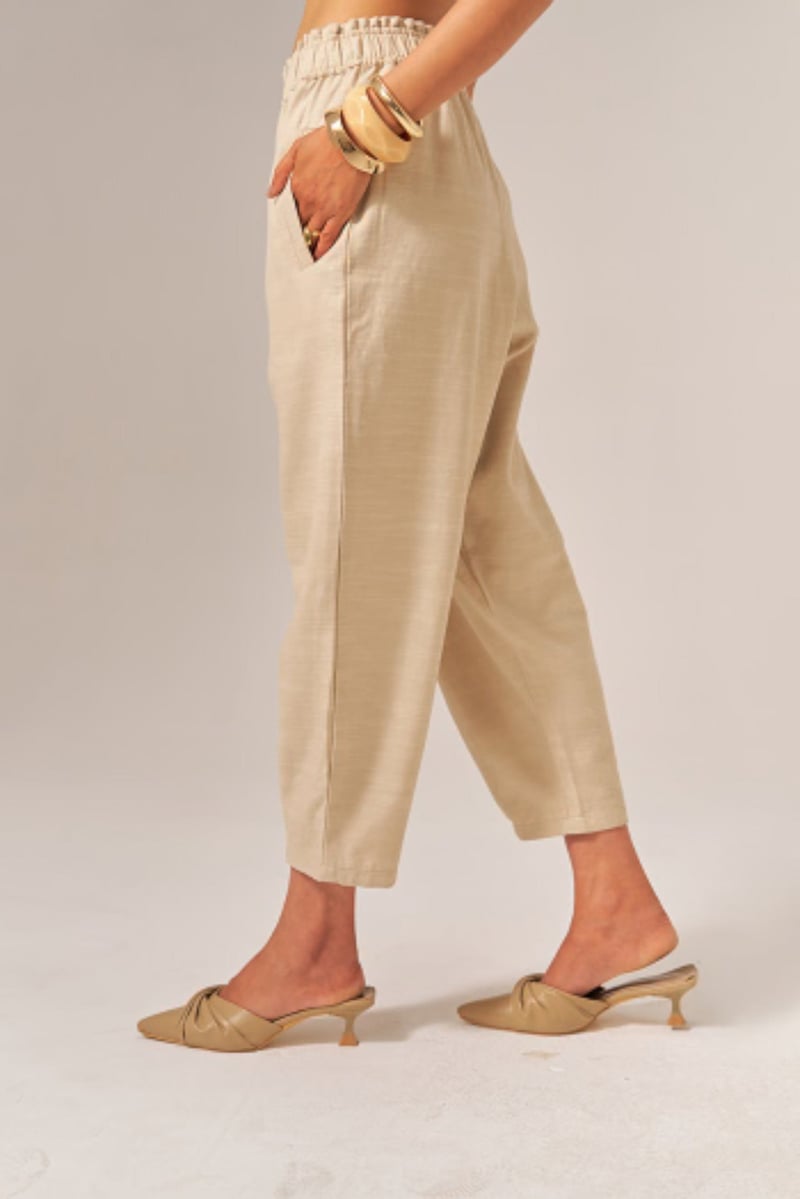 Beige Cotton Slub Shirt and Tapered Pants Co-ord Set