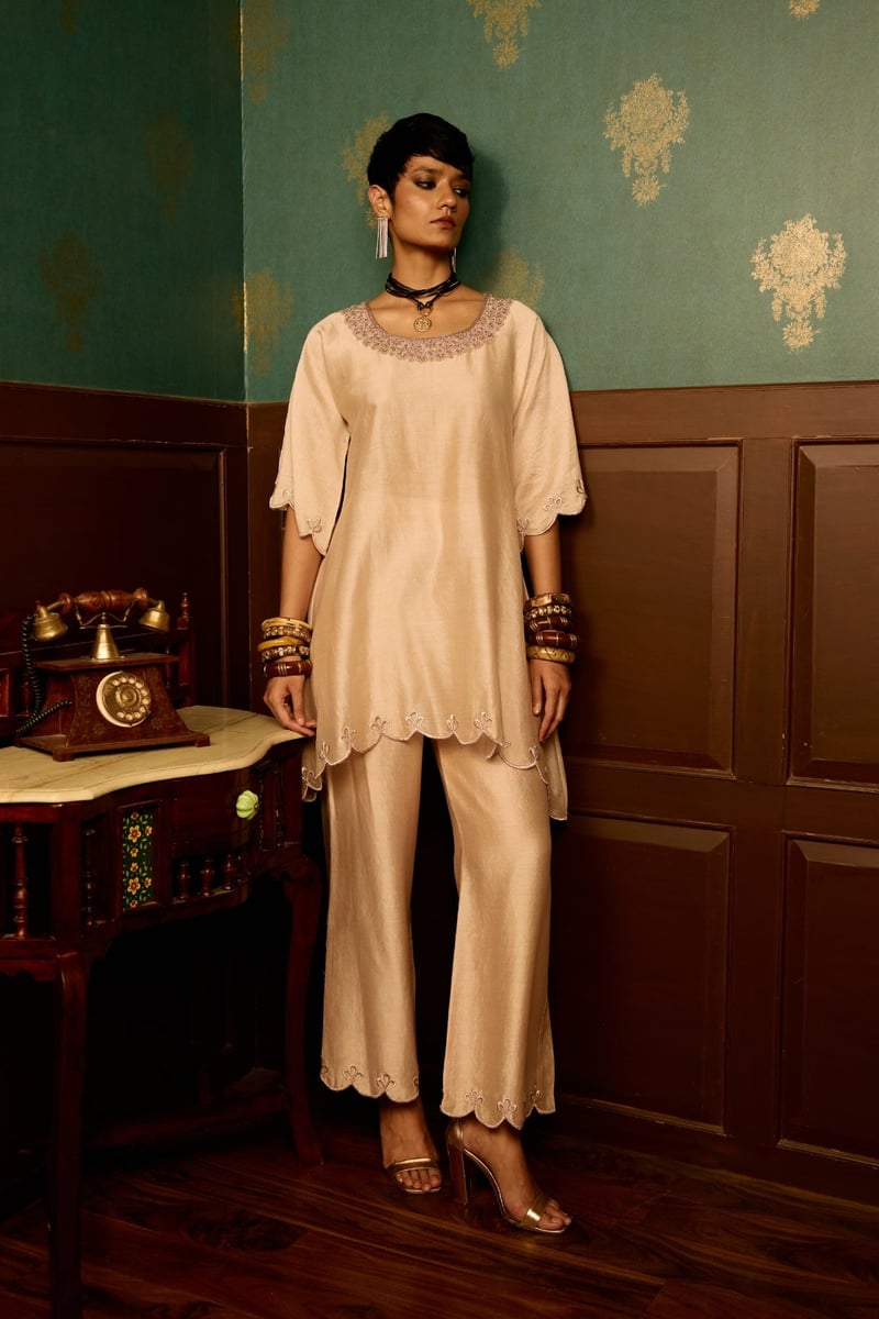 Baby Pink Chanderi Wrap Top and Flared Garara Co-ord Set