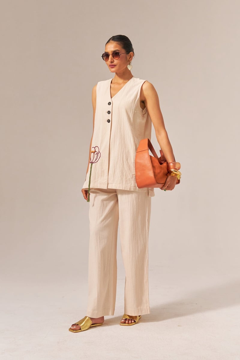 Cream Kala Cotton Button-Front Co-ord Set