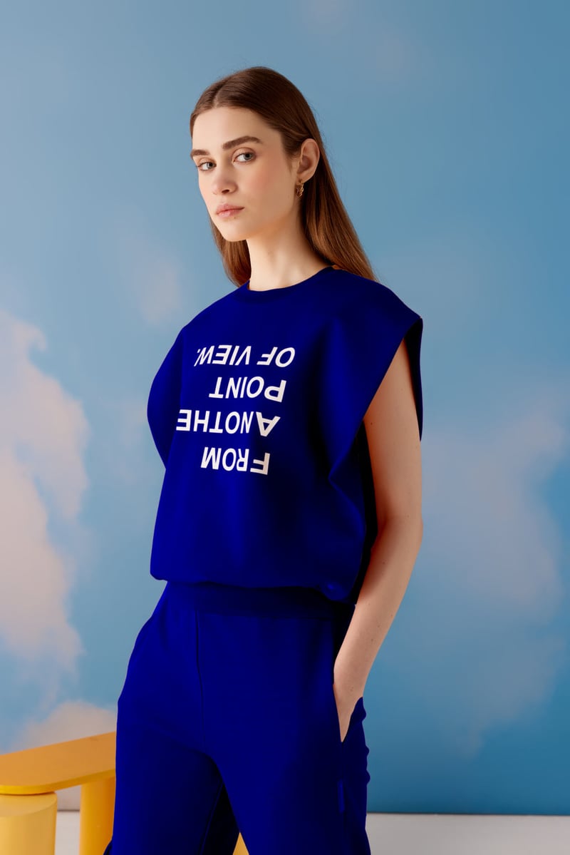 Blue Graphic Sleeveless Top and Joggers Co-ord Set