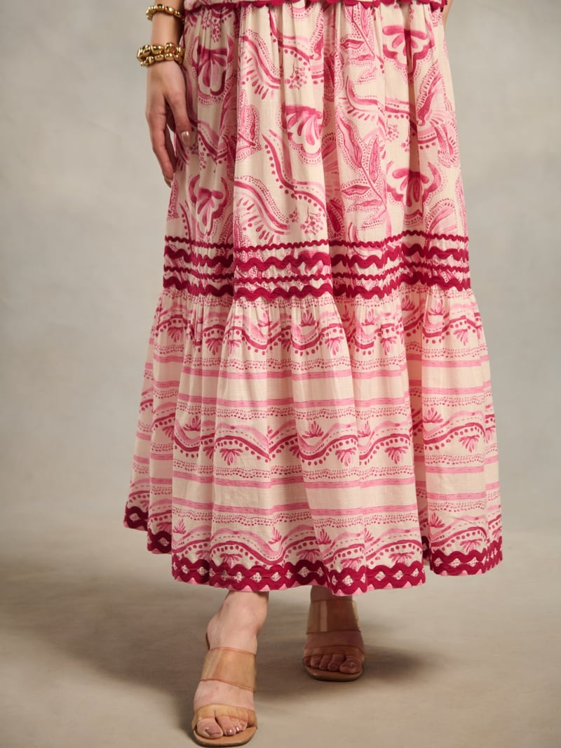 Pink Printed Halter Neck Tiered Maxi Dress