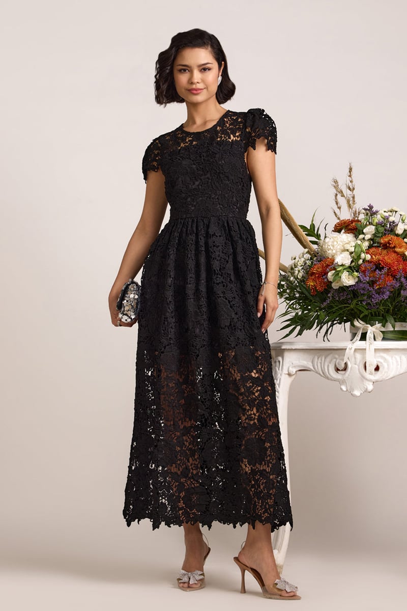 Black Lace Fit and Flare Maxi Dress