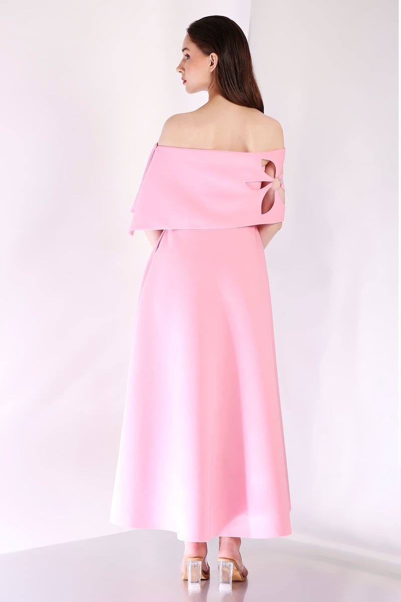 Light Pink Strapless Fit and Flare Maxi Dress with Wrap