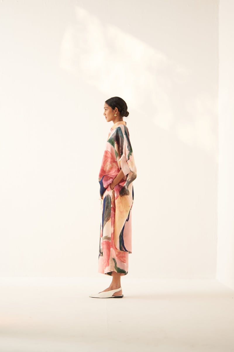 Off-White Abstract Print Cotton Crepe Culottes