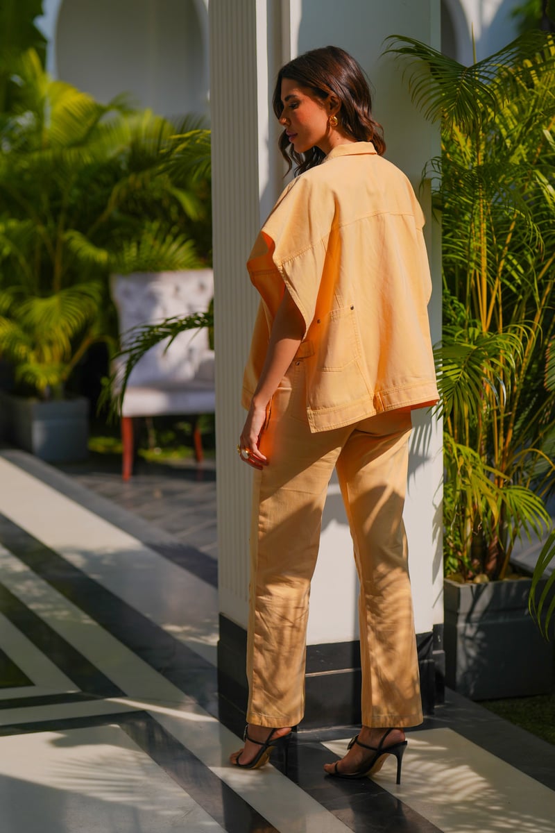 Yellow Denim Co-ord Set with Tonal Embroidery