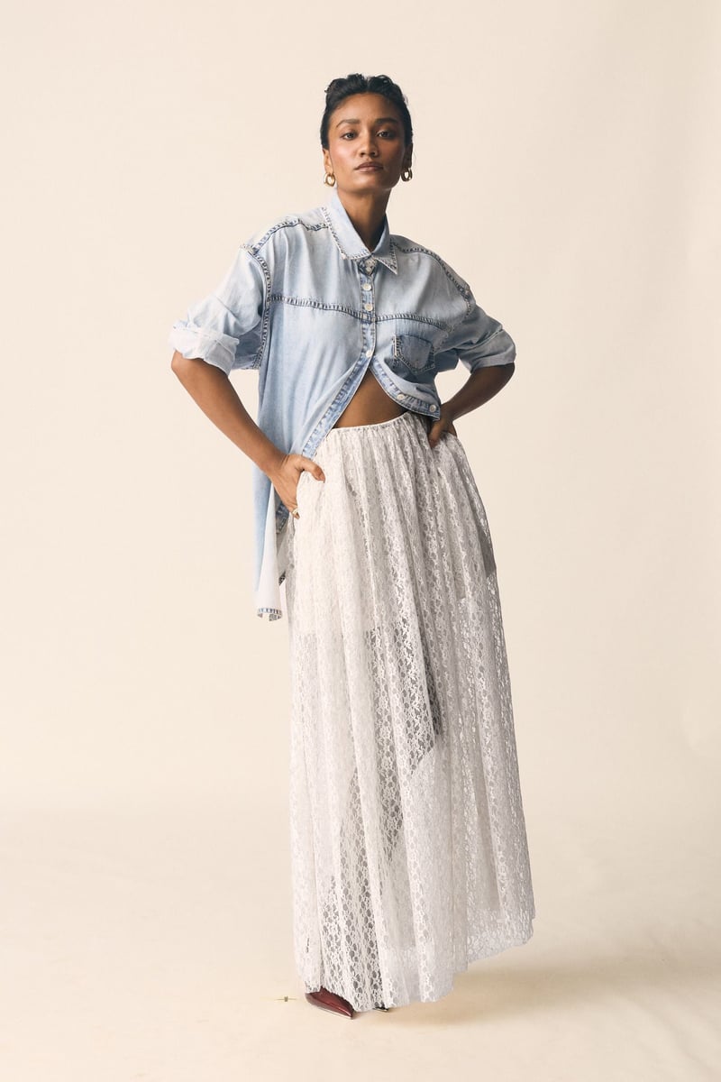 White Lace Maxi Skirt with Built-in Inner Shorts — Unrush