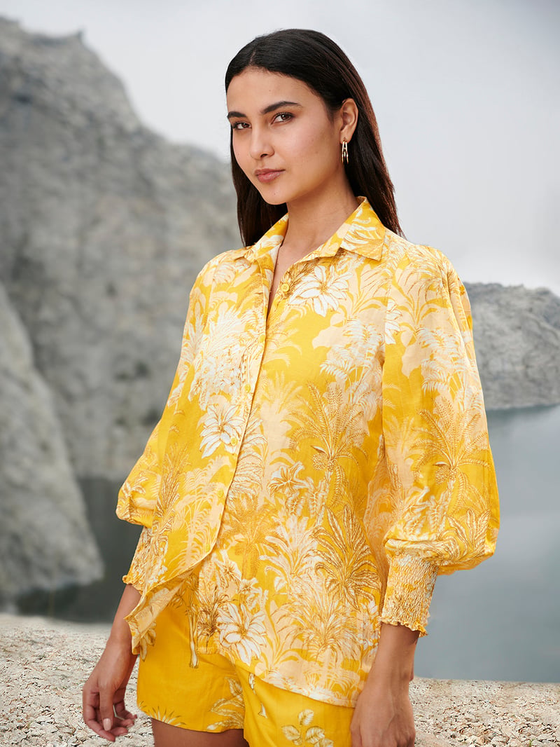 Yellow Tropical Printed Shirt and Shorts Co-ord Set