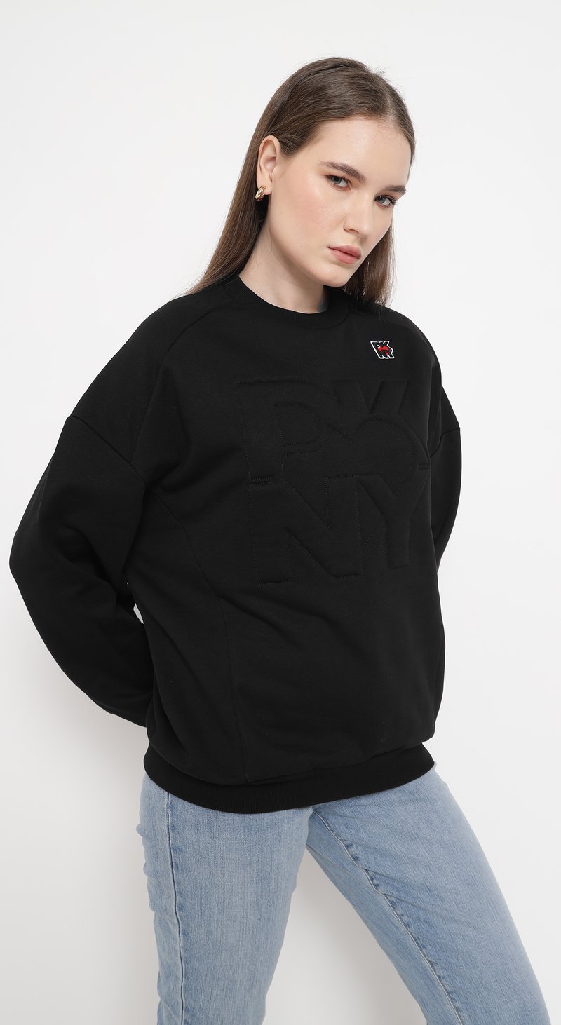 Black Relaxed-Fit Crewneck Sweatshirt with Tonal Lettering