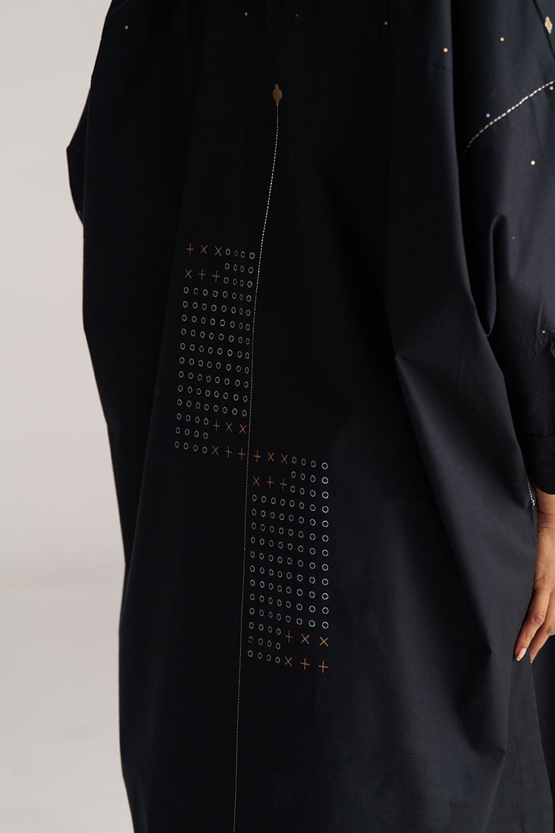 Black Cotton Printed Kurta and Wide-Leg Pants Co-ord Set