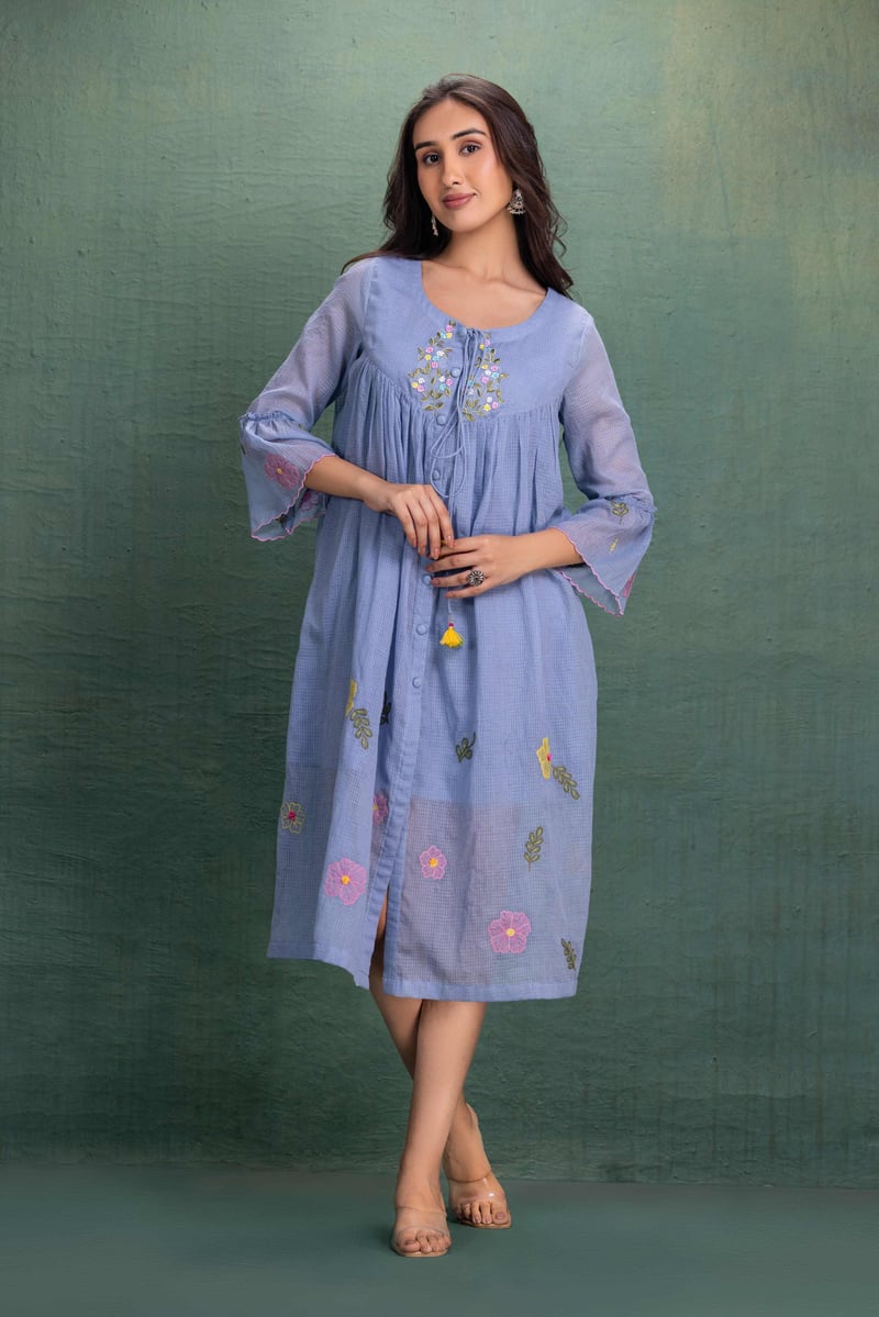 Blue Machine Embroidery Coord Set