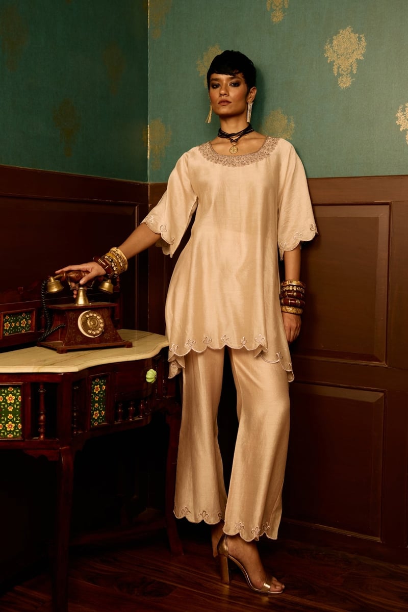 Baby Pink Chanderi Wrap Top and Flared Garara Co-ord Set