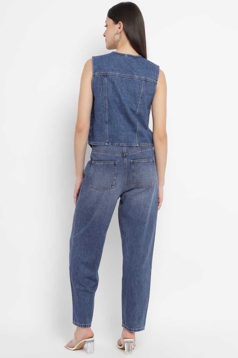 Blue Denim Waistcoat with Statement Buttons
