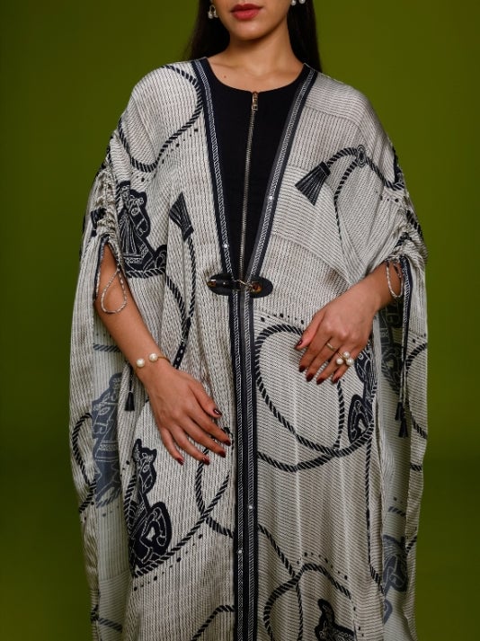 Ivory Abstract Print Kaftan and Wide-Leg Pant Co-ord Set