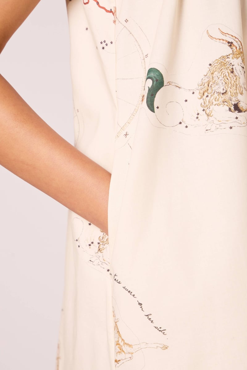 Beige Zodiac Print Halter Mini Dress with Bow-Tie Back