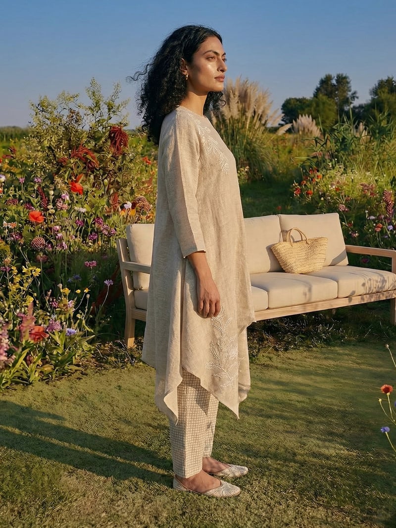 Sandalwood Embroidered Tunic and Check Pants Co-ord Set