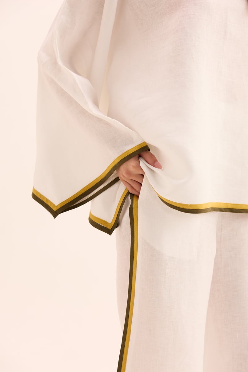 White Linen Asymmetric Top and Wide-Leg Co-ord Set